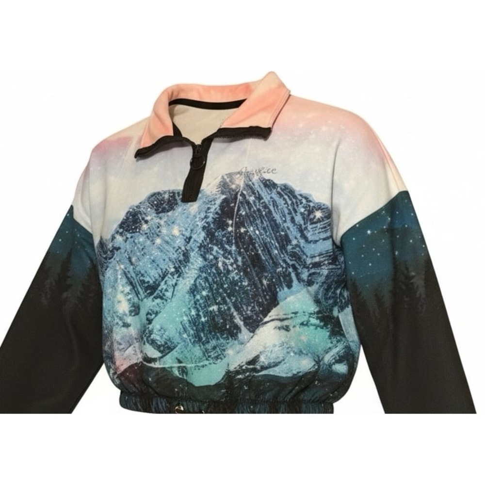 Justice Girls M (10) Mountain Galaxy Quarter Zip Pullover Sweatshirt Crop